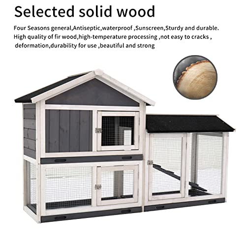 HOMLOVLY Rabbit Hutch Bunny Cage, Large Wooden Rabbit House Indoor Outdoor with Removable Trays, UV Panel, Guinea Pig Chicken Coop Pet House for Small Medium Animals, Black HOMLOVLY