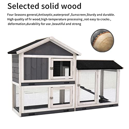 HOMLOVLY Rabbit Hutch Bunny Cage, Large Wooden Rabbit House Indoor Outdoor with Removable Trays, UV Panel, Guinea Pig Chicken Coop Pet House for Small Medium Animals, Black - WoodArtSupply