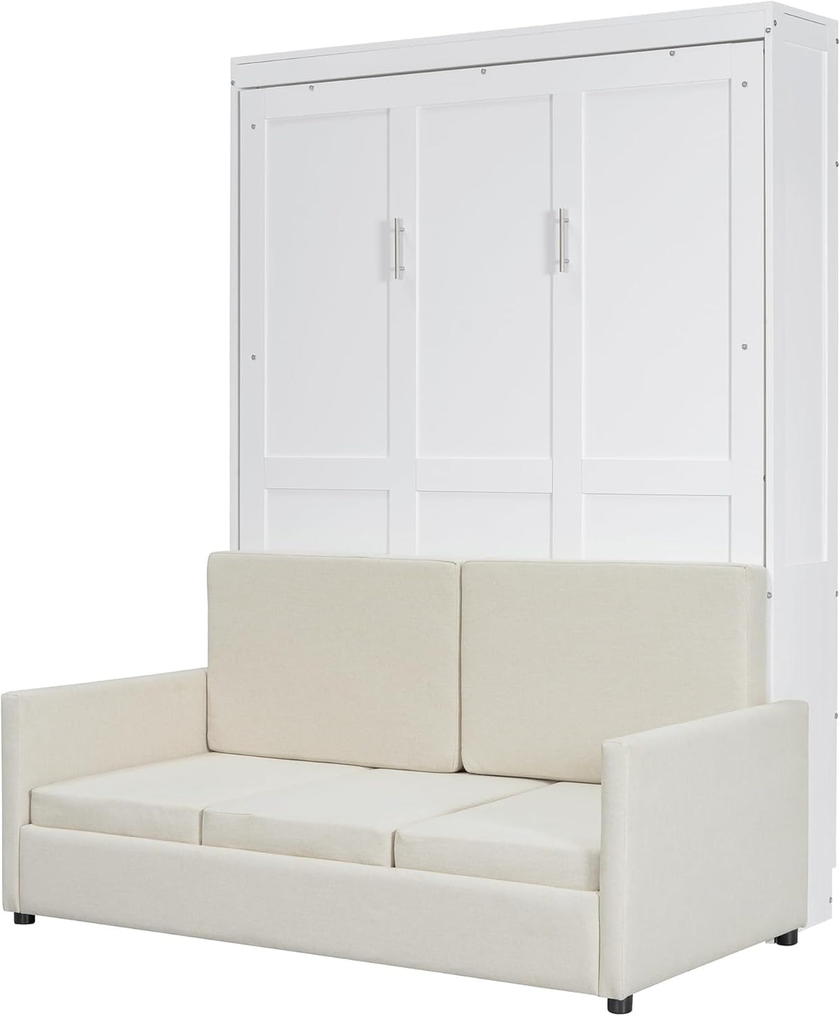 Virubi Full Murphy Bed with Couch,Wood Folding Murphy Wall Bed Cabinet with Sofa (White,Full) Virubi