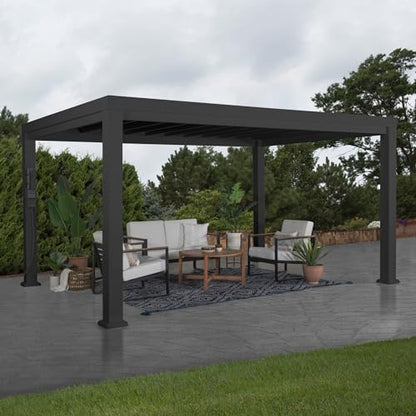 Backyard Discovery Trenton 14x10 All Season Galvanized Steel Pergola, Black, Sail Shade Soft Canopy, Rust Resistant, Support Wind and Snow, Patio, Deck, Backyard, Garden