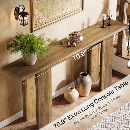 Tribesigns 70.87" Extra Long Console Table for Entryway, Mid-Century Modern Sofa Table Behind Couch for Entry, Entrance, Hallway, Living Room, Narrow Long, Brown Tribesigns