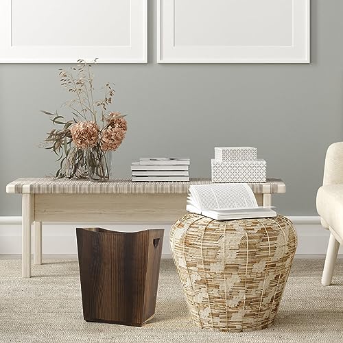 SEHERTIWY Wood Trash Can, Farmhouse Wastebasket Bin for Bathroom, Office, Bedroom, Living Room, Small Square Rustic Garbage Container (Wood-Brown) SEHERTIWY