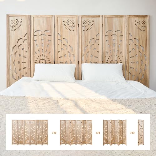 66.9Inch Wooden Room Partition - 6 Panels Boho-Styled Space Room Divider for Home/Office, Headboard & Yoga/Photo/Video Call Backdrop (Natural) Svimi