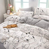 BlueBlue Cats Kids Duvet Cover Set Twin, 100% Cotton Bedding for Boys Girls Teens Single Bed, Cartoon Cats Pattern Print on White, 1 Animal Comforter Cover 2 Pillowcase (Twin, Cute Cat) BlueBlue