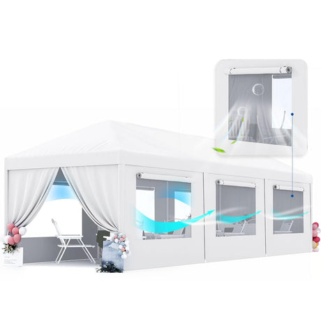 Peaktop Outdoor 10x30ft Heavy Duty Party Tent with Roll-up Ventilated Mesh Windows Canopy Tent for Parties Event Shelter PEAKTOP OUTDOOR