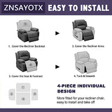 ZNSAYOTX Stretch Velvet Recliner Cover 4-Pieces, Thick Soft Recliner Chair Slipcover with Pocket, Non-Slip Elastic Bottom for Kids Pets, Luxury Plush Reclining Protector Comfy Washable (Grey)