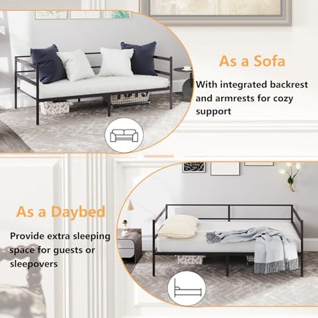 KOMFOTT Metal Daybed Frame Twin Size, Heavy-Duty Steel Slats Support Sofa Bed, Platform Mattress Foundation, Multifunctional Platform Bed Frame, Day Bed for Living Room & Guest Room KOMFOTT