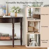 Anwick Vintage Half Moon Console Table with Shelves, Blue Mid Century Entry Way Table with Drawers & Storage, Classy Wooden Sofa Console Tables for Entryway Living Room Hallway & Foyer (Brown) Anwick