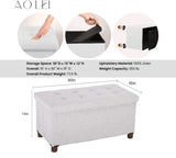 Ao Lei 30 Inches Storage Ottoman Bench with Wooden Legs for Living Room, Folding Foot Rest Removeable Lid for Bedroom End of Bed, Linen Fabric, White Ao Lei