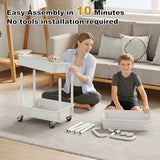 3 Tier Rolling Cart with Wheels, White Plastic Three Tiered Roller Shelf Cart on Lockable Wheels, Small Utility Storage Organzier Carts for Craft, Art, Baby Diaper Caddy, Snack, Dorm, Kitchen,Bathroom