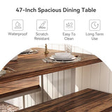 LITTLE TREE Dining Table Set for 4 with 2 Benches, Modern Kitchen Table with MDF Board, Space-Saving Dinette for Kitchen, Dining Room, Brown and White LITTLE TREE