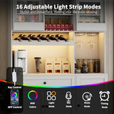 Gyfimoie 71" Pantry Cabinet with LED Light & Outlet, Kitchen Hutch Storage Cabinet with 6 Adjustable Shelves and 3 Hanging Rack Shelves,Food Pantry for Kitchen, Dining Room or Living Room, White Gyfimoie