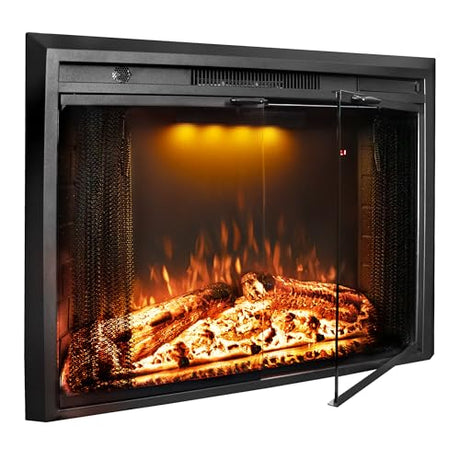 Velaychimney Electric Fireplace Insert, 36 Inches Recessed Fireplace Heater with Adjustable Flame and Top Light Colors, Fire Crackling Sound, Remote Control, Timer, 750W/1500W, Black Velaychimney