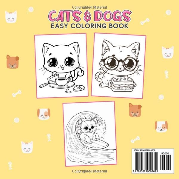 Cats & Dogs Coloring Book: Bold and Simple Designs for Adults, Toddlers and Kids, Relaxing Activity for Fun and Stress Relief with Big and Easy Cute Cat and Dog