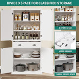 DWVO 72'' Tall Farmhouse Kitchen Pantry with Adjustable Shelves, Wood Kitchen Storage Cabinets with Doors & Drawer, Freestanding Cupboard for for Kitchen, Dining Room, Living Room, White DWVO