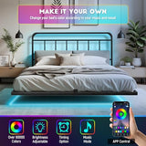 Domus Homeware Floating Full Size Platform Bed Frame with LED Lights & Charging Station - Includes Powered Screwdriver for Assembly, Mattress Fasteners & Corner Pads, Hardened Steel Domus Homeware