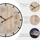 24 Inch Grand Farmhouse Wall Clock, Vintage-Inspired Wood & Metal Design with Large Etched Numbers, Silent Battery-Powered Timepiece for Offices, Kitchens, Bedrooms, and Living Rooms MICWIC
