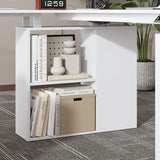 WOODTIME U-Shaped Electric Standing Desk with Drawer, Doors & Open Shelves, Height Adjustable Home Office Computer Stand up Desk with Storage, White WOODTIME