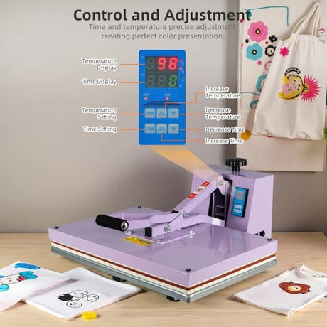 TLSols Heat Press 16x24 in, Manual Heat Press Machine for T Shirts, Swing Away T Shirt Pressing Machine for Garments Bag Textile Curtain Mousepad, with Slide-Out Base, Purple TLSols
