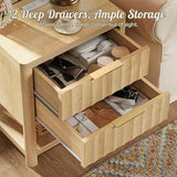 Huuger 27.6 Inch Tall Night Stands with Charger Station, USB-C Port, Fluted Nightstand Set of 2, Larger Wider Bed Side Table with 2 Deep Drawers, Open Shelf, Bedroom Living Room End Table, Natural Huuger