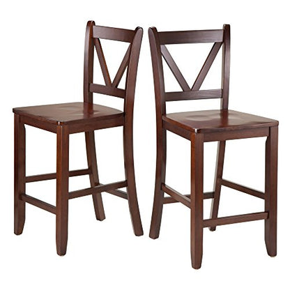 Winsome Wood Victor 2-Piece V-Back Counter Stools, 24-Inch, Brown - WoodArtSupply