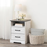 Prepac Rustic Ridge Farmhouse Nightstand with 2 Drawers and an Open Cubby, Wooden Bedside Table for Bedroom, Office, or Living Room, 16.25in x 18.75in x 24.5in, Washed White Prepac