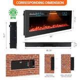 Fireplace, 50 Inch Recessed & Wall Mounted, 750W/1500W Dual Heater, Adjustable Brightness/Carbon Bed Colors/Touch Screen/12 Realistic Ember Color Fireplace, Mount Black PeakPursuit