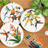 ERKOON 3 Sets Embroidery Kit, Hummingbird Cross Stitch Set for Include Embroidery Cloth Hoops Threads for Craft Lover Hand Stitch (Hummingbird)