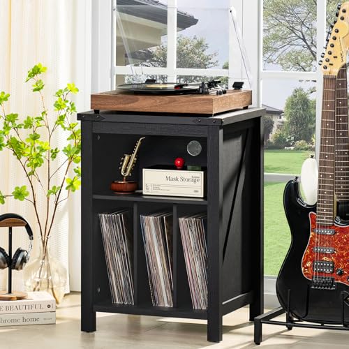 Joaxswe Record Player Stand with Vinyl Record Storage,Black Record Player Table Holds up to 160 Albums,Large Wood Turntable Stand Cabinet Dispaly Shelf for Living Room,Bedroom,Office Joaxswe