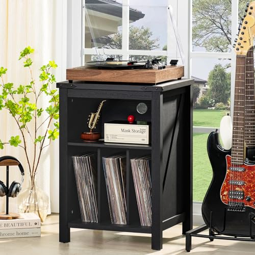 Joaxswe Record Player Stand with Vinyl Record Storage,Black Record Player Table Holds up to 160 Albums,Large Wood Turntable Stand Cabinet Dispaly Shelf for Living Room,Bedroom,Office - WoodArtSupply