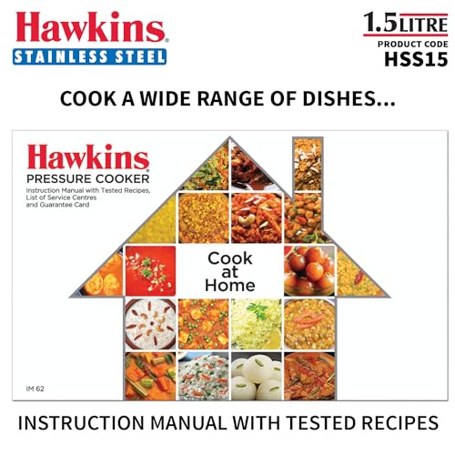 Hawkins 1.5 Litre Pressure Cooker, Stainless Steel Inner Lid Cooker, Induction Cooker, Small Cooker, Silver (HSS15) HAWKINS