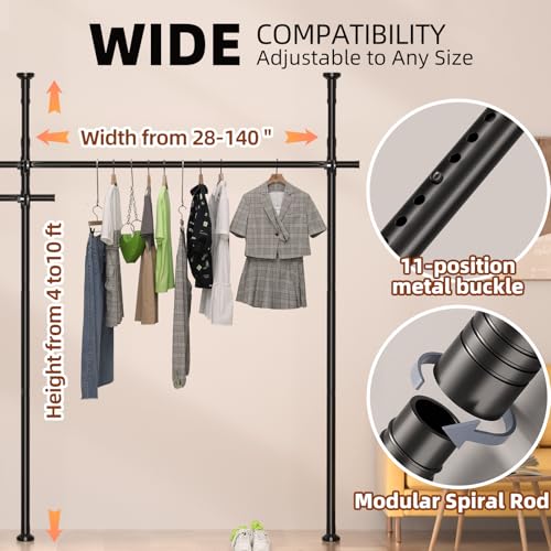 Room Divider, Tension Curtain Rod No Drilling,4-10ft(H) 28-140inch(W) Wall Divider for Room Separation, Heavy Duty Room Partition Separator, Adjustable Folding Privacy Screens,Black Daurore paw