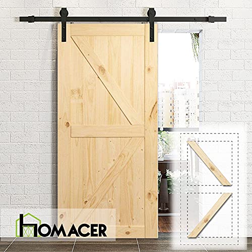 Homacer 5-in-1 Design Solid Natural Pine Wood Barn Door, 24in Wide 84in High, Unfinished and Unassembled, with Pre-drilled Holes for Easy Assemble, HOMACER