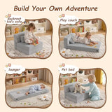 Givjoy Folding Sofa Bed Mattress for Kids with Pillow, Toddler Washable Folding Floor Mat for Daycare, Child Fold Up Sofa Futon Chair Bed with Storage Bag for Playroom, Camping, Girls and Boys, Grey Givjoy