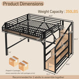 Bellemave Queen Loft Bed Frame with Storage Stairs, Beside Shelf & Wardrobe, Metal Queen Size Loft Bed with USB Ports&LED Light, Large Under-Bed Space Loft Beds for Adults,Teens, Kids, Black Natural Bellemave