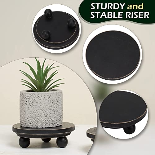 Defined Deco Mini risers for display,Wood Risers for Decor,Small 5”Round Wooden Riser, Farmhouse Wood Riser, Rustic Pedestal Display Stand,Display Risers for Tiered Tray Decor(Set of 2,Black) DD DEFINED DECO