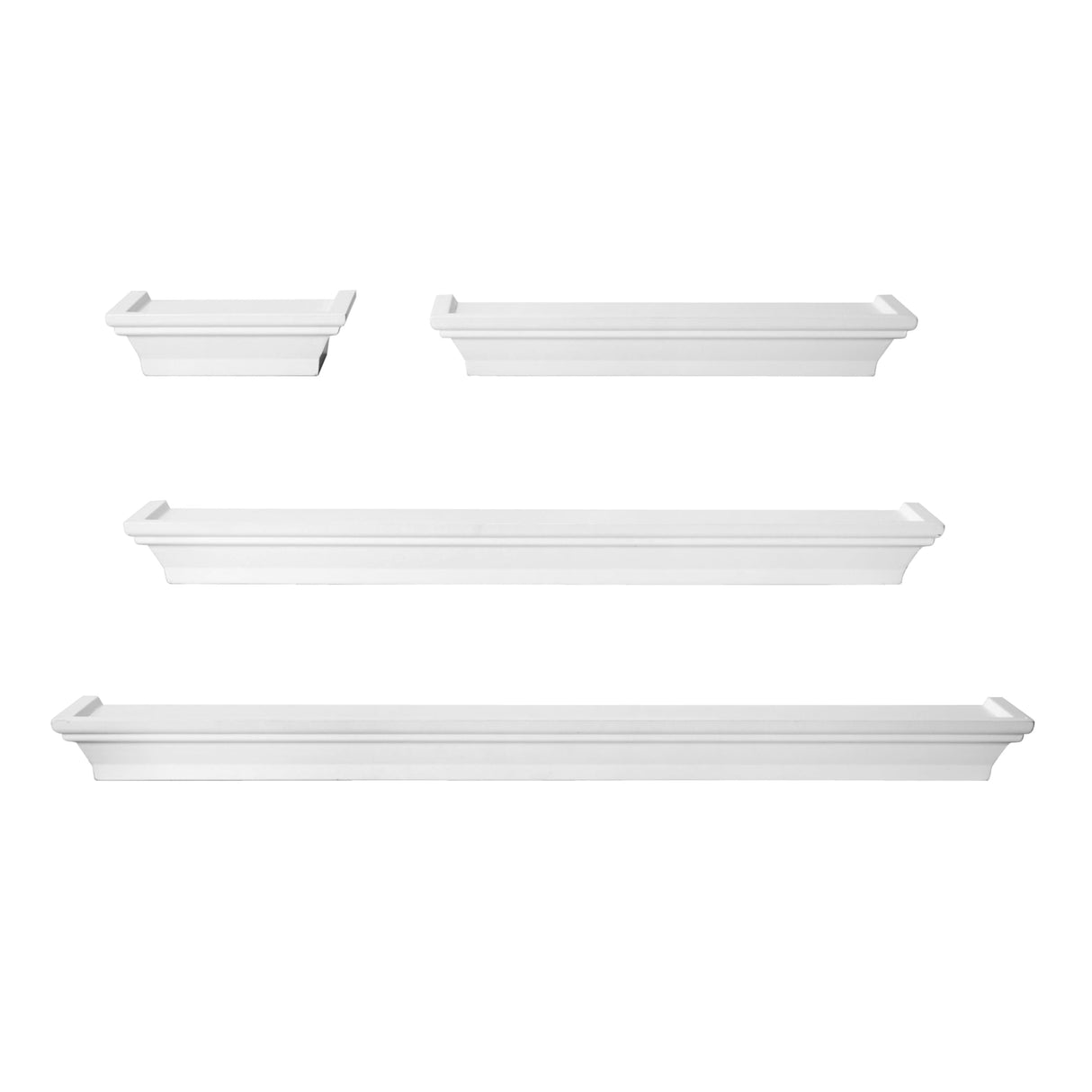 Melannco Arlington Floating Wall Shelves for Bedroom, Living Room, Bathroom, Kitchen, Office, Nursery, Set of 4, White MELANNCO