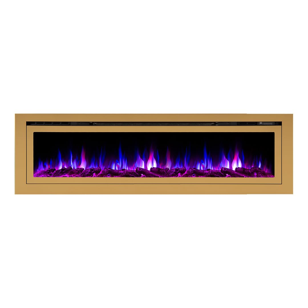 Touchstone Sideline Deluxe® -Gold Smart Electric Fireplace- 72 Inch Wide- Alexa®/WiFi-Enabled- in Wall Recessed- 5 Flame Settings- 9 Flame Colors- 1500W Heater- Log & Crystal Options- 86278