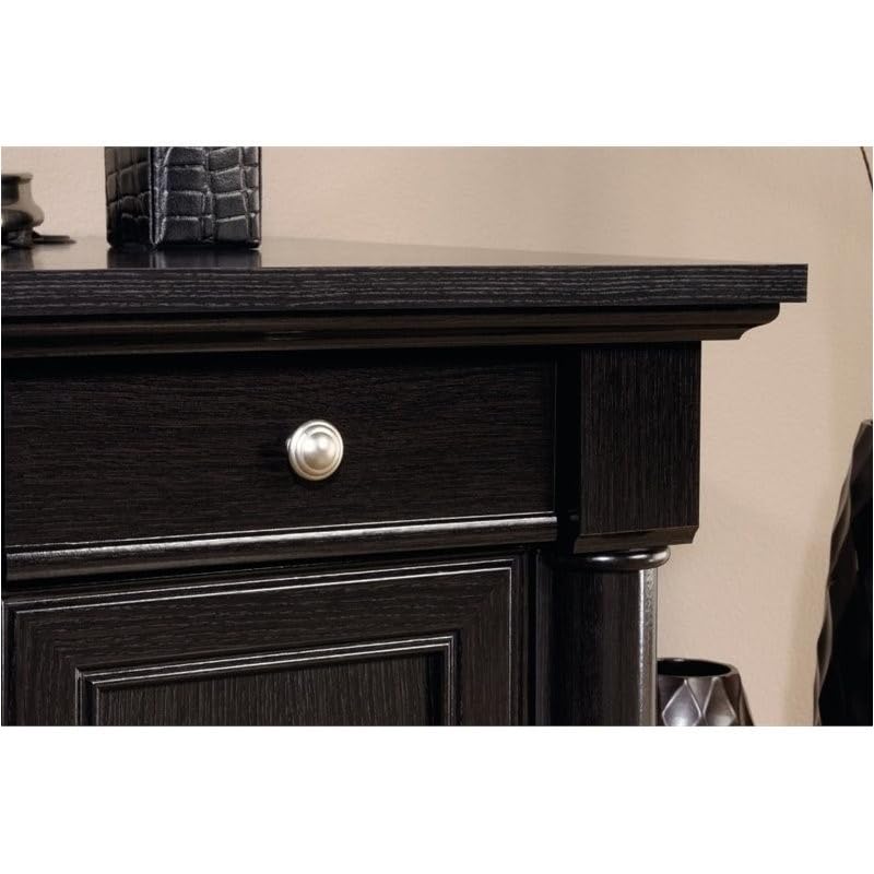BOWERY HILL L-Shape Home Office Executive Desk with Large Drawers, Letter Size Hanging File Drawer and CPU Tower in Wind Oak Finish BOWERY HILL