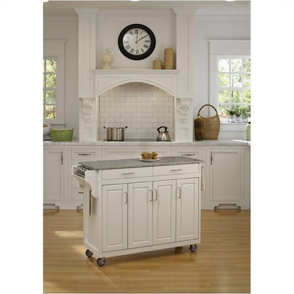 Pemberly Row Wood Mobile Kitchen Cart with Granite Top in Off White/Gray