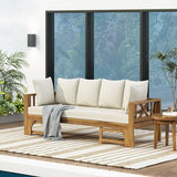 KEIKI 78.5" Outdoor Patio Sofa Bed Acacia Wood Frame Convertible Couch Daybed with Cushion & Pillow for Courtyard KEIKI