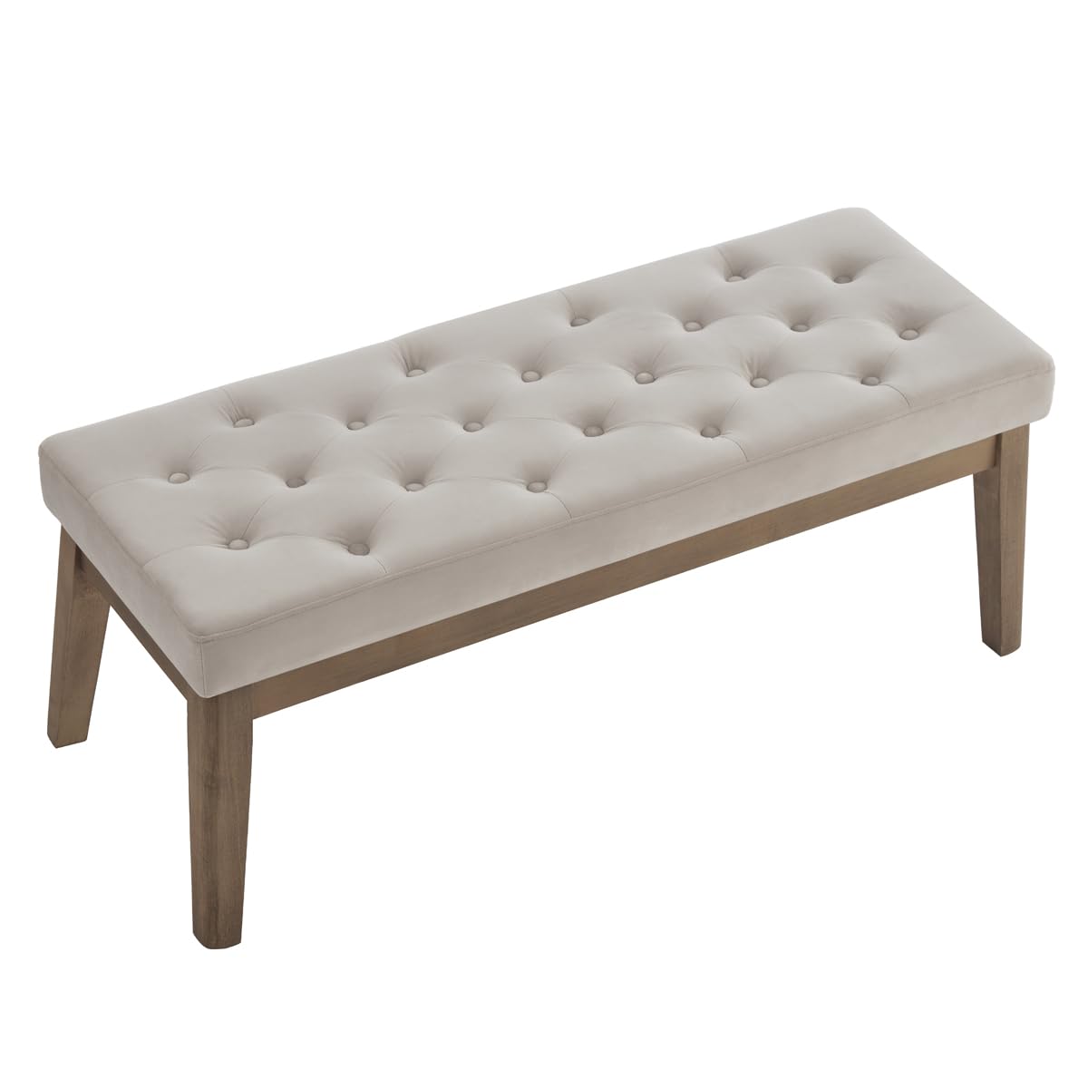 24KF Velvet Upholstered Tufted Bench with Solid Wood Leg,Ottoman with Padded Seat-Taupe