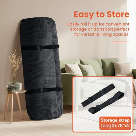 8" Futon Mattress Full Size, Futons Sofa Bed Sleeper Couch Bed, Roll Up Mattress with Shredded Foam & 2 Straps for Storage, Futon Floor Mattress for Living Room, Corduroy (Frame Not Included) Erament