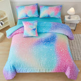 PERFEMET Pink Green Girls Twin Comforter Set, 6 Pieces Colorful Rainbow Kids Bedding Sets, Tie Dye Ombre Glitter Bed in A Bag Comforter Set with Sheets PERFEMET