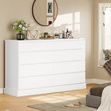 Hasuit White Dresser for Bedroom, Long Dresser with 8 Drawers, 51.5''W Wooden Dressers Chest of 8 Drawers, Large Capacity Clothing Storage Cabinet, Wide Dressers for Bedroom Living Room Entryway Hasuit