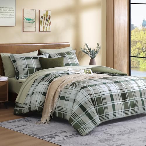 MaiRêve Olive Green Twin XL Comforter Set, Twin XL Bedding Sets for Boys Girls 5 Pieces for Dorm Farmhouse All Season Lightweight &Comfy with Fitted Sheet, Flat Sheet (Olive Green, 66"x90") MaiRêve