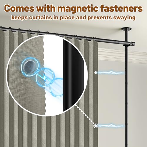 AJAZZ Privacy Curtains for Room Divider with Blackout & Soundproof (Grey, W100 x L84 in, 1 Panel)+ No Drill Curtain Rods(H) 43-120×(W) 35-100 in, Wall Divider for Bedroom/Studio/Office Curtain AJAZZ