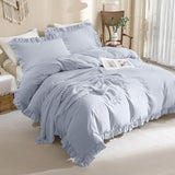 Sanracie Ruffled Bedding Comforter Sets King Size, Cotton Comforters Set 3Pcs for All Season Cornflower Blue Shabby Boho Chic Bedding French Country Farmhouse Rustic Aesthetic Bedroom Sets Sanracie
