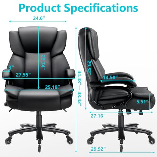 Indulgear 500lbs Big and Tall Office Chair, Heavy Duty Office Chair for Heavy People, High Back Executive Desk Chair with Adjustable Lumbar Support,Quiet Rubber Wheel,Pocket Spring Cushion Indulgear