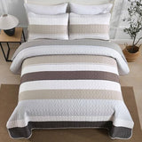 Dinjoy Boho Quilt Set Full Size,3 Pieces Grey Striped Bedspreads,Soft Microfiber Quilted Quilts Bedding Set with 2 Pillow Shams Lightweight Coverlet 78"x90" for Summer Fall Bed Dinjoy